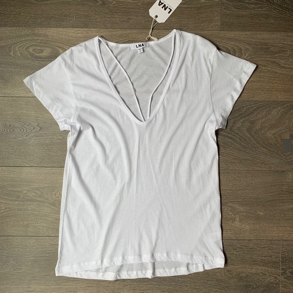 LNA Deep V Strappy Tee T-Shirt Short Sleeve Semi Sheer Relaxed fit White Size XS - Picture 4 of 11